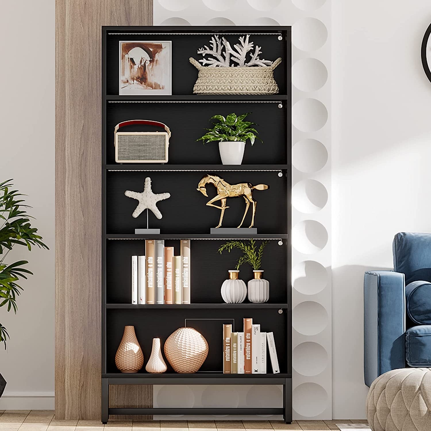 70.8 Inches Tall Bookcase and Bookshelf, 5-Tier Large Bookcases - 11.81D x 31.5W x 70.87H