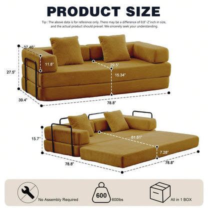 Canapé-lit convertible de 78,8 cm avec coussin et accoudoirs
