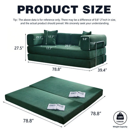 Canapé-lit convertible de 78,8 cm avec coussin et accoudoirs