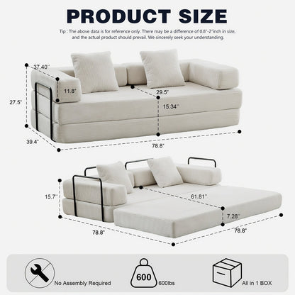 Canapé-lit convertible de 78,8 cm avec coussin et accoudoirs