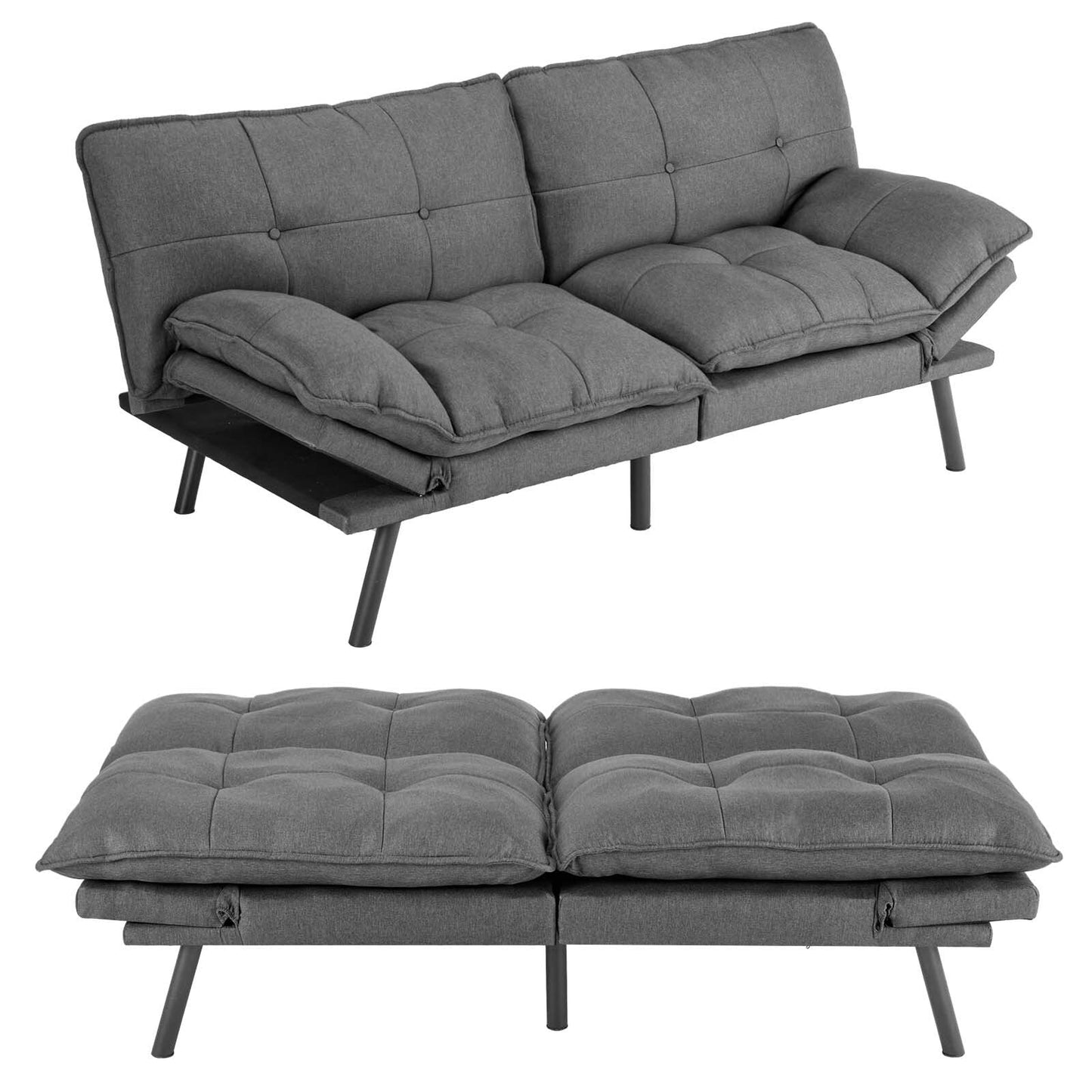 Canapé-lit pliant en lin 70,8 avec dossier réglable et six pieds en métal chromé pour salon
