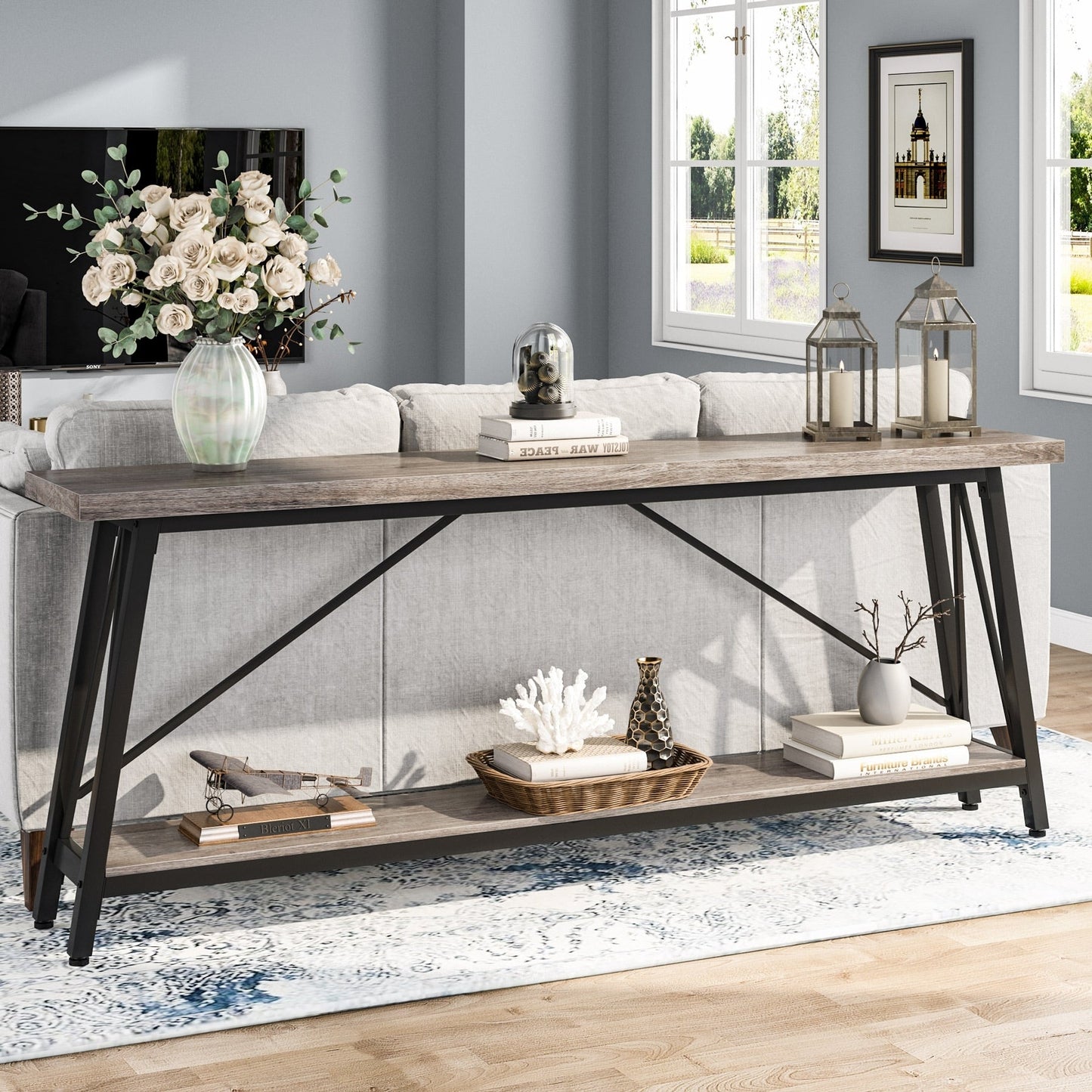 Table console d'entrée industrielle extra-longue de 70,9 pouces