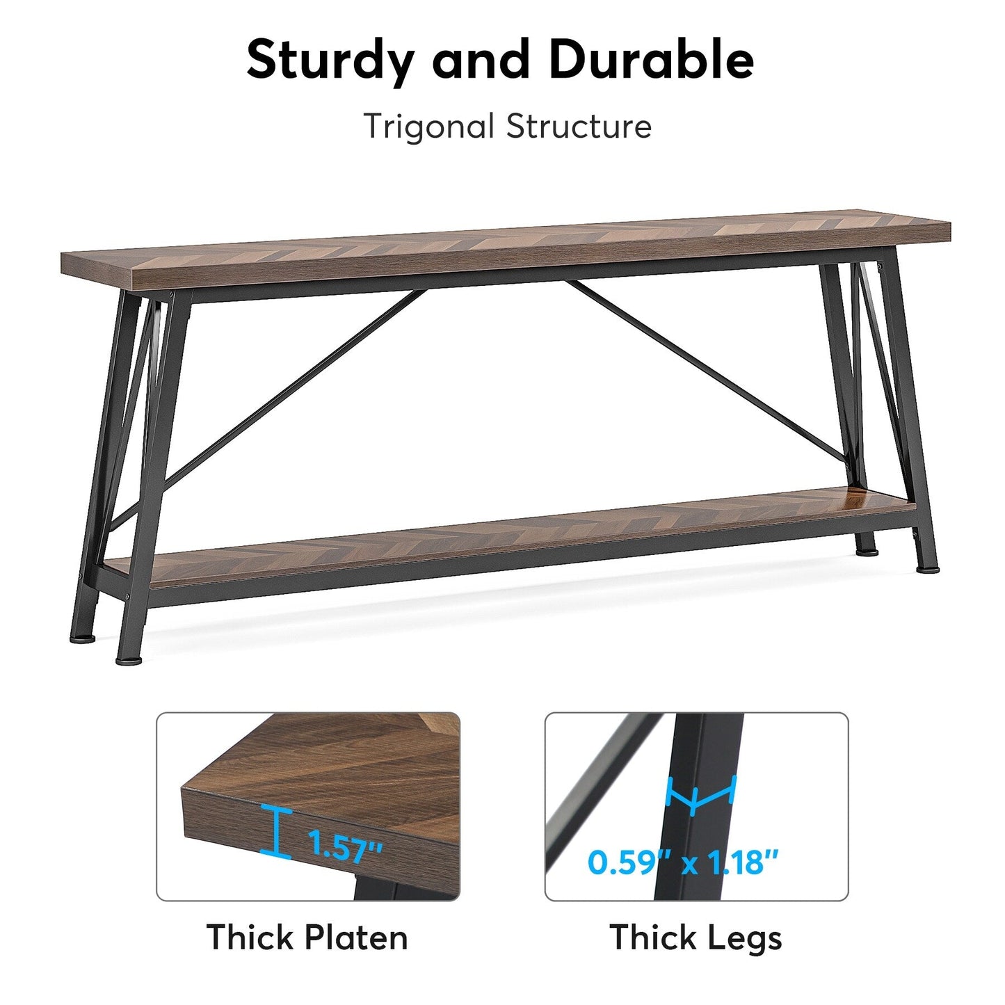 Table console d'entrée industrielle extra-longue de 70,9 pouces