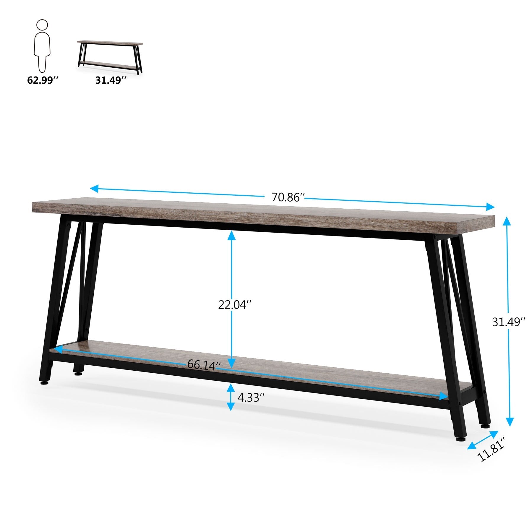 Table console d'entrée industrielle extra-longue de 70,9 pouces