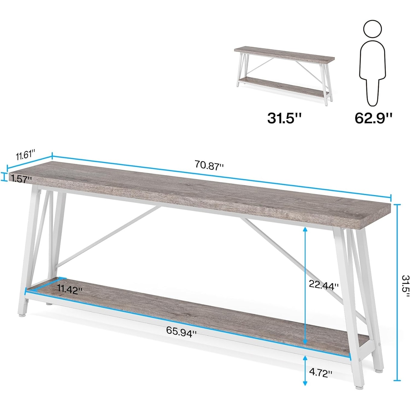 Table console d'entrée industrielle extra-longue de 70,9 pouces