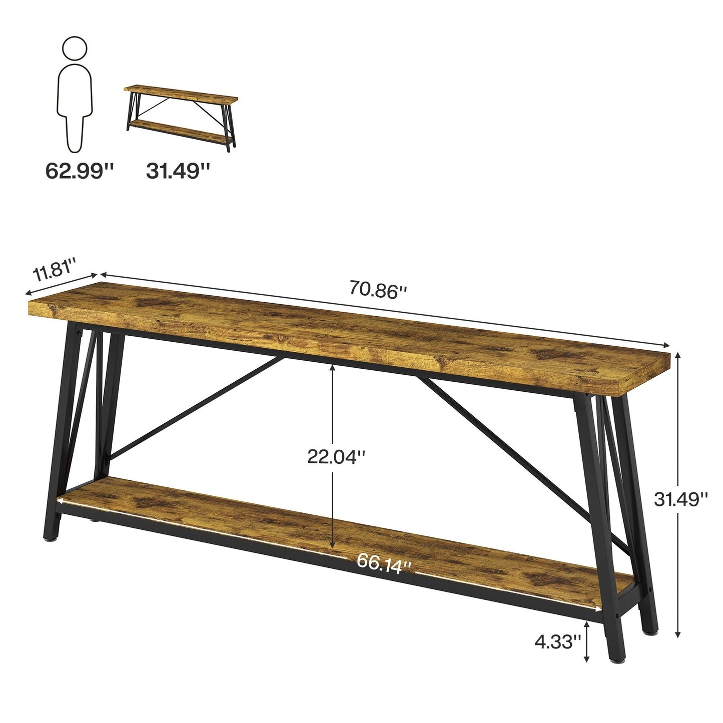 Table console d'entrée industrielle extra-longue de 70,9 pouces
