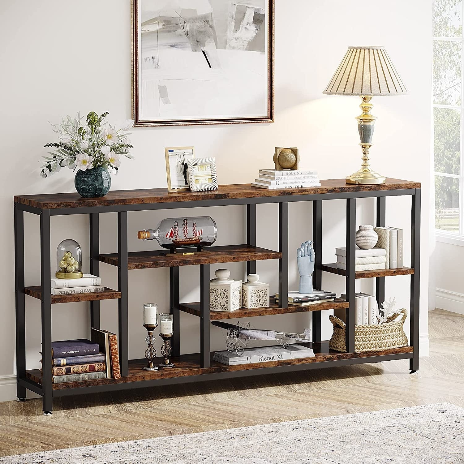 Console de canapé de 70,9 pouces avec rangement, table d'entrée à 3 niveaux pour couloir