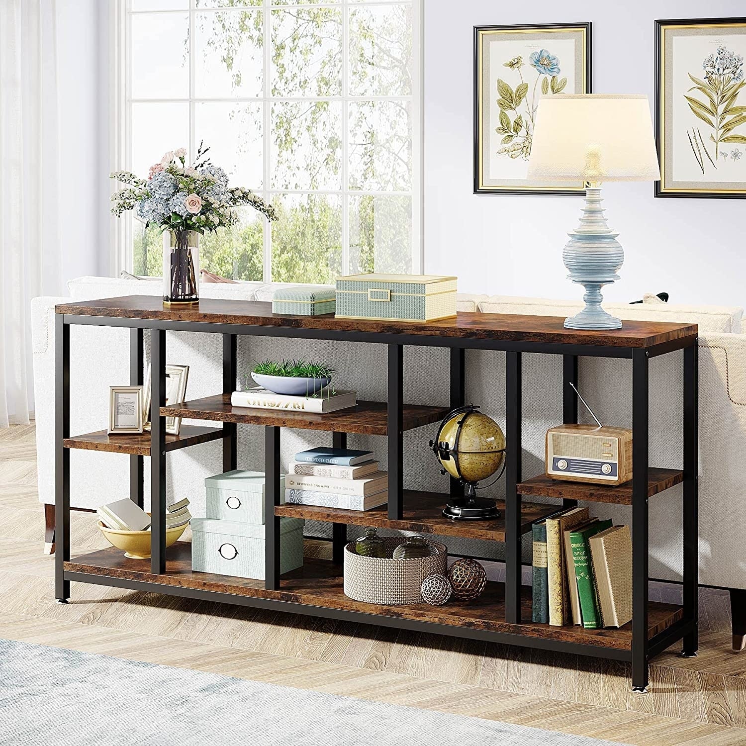 Console de canapé de 70,9 pouces avec rangement, table d'entrée à 3 niveaux pour couloir