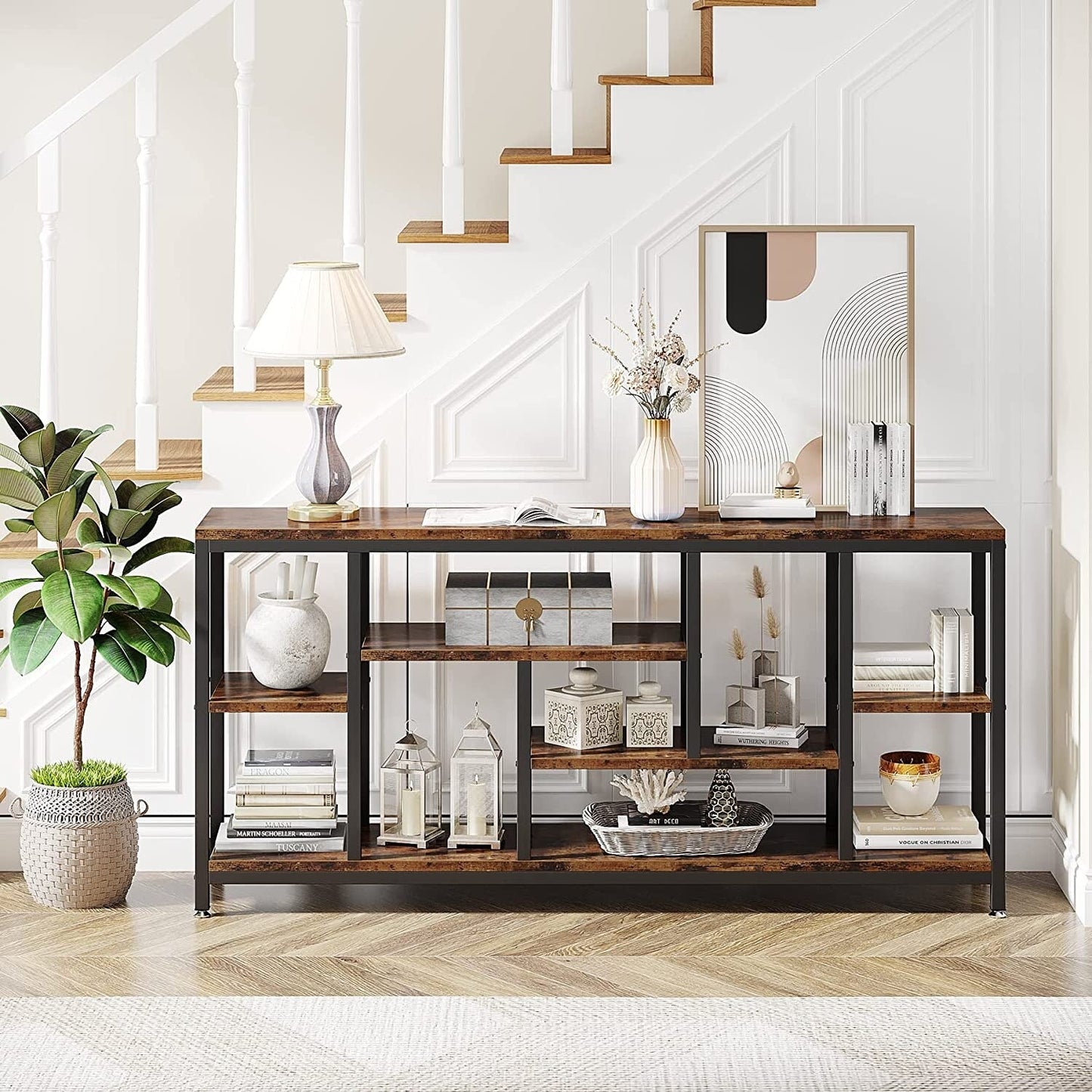 Console de canapé de 70,9 pouces avec rangement, table d'entrée à 3 niveaux pour couloir