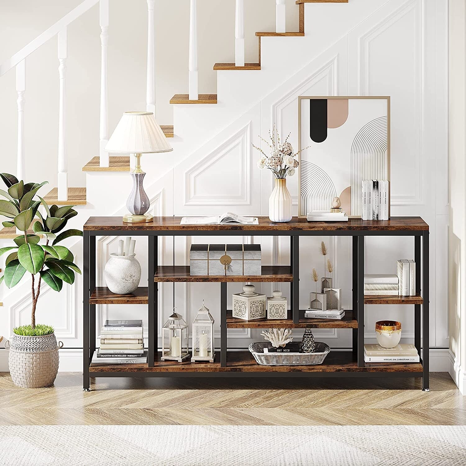 Console de canapé de 70,9 pouces avec rangement, table d'entrée à 3 niveaux pour couloir
