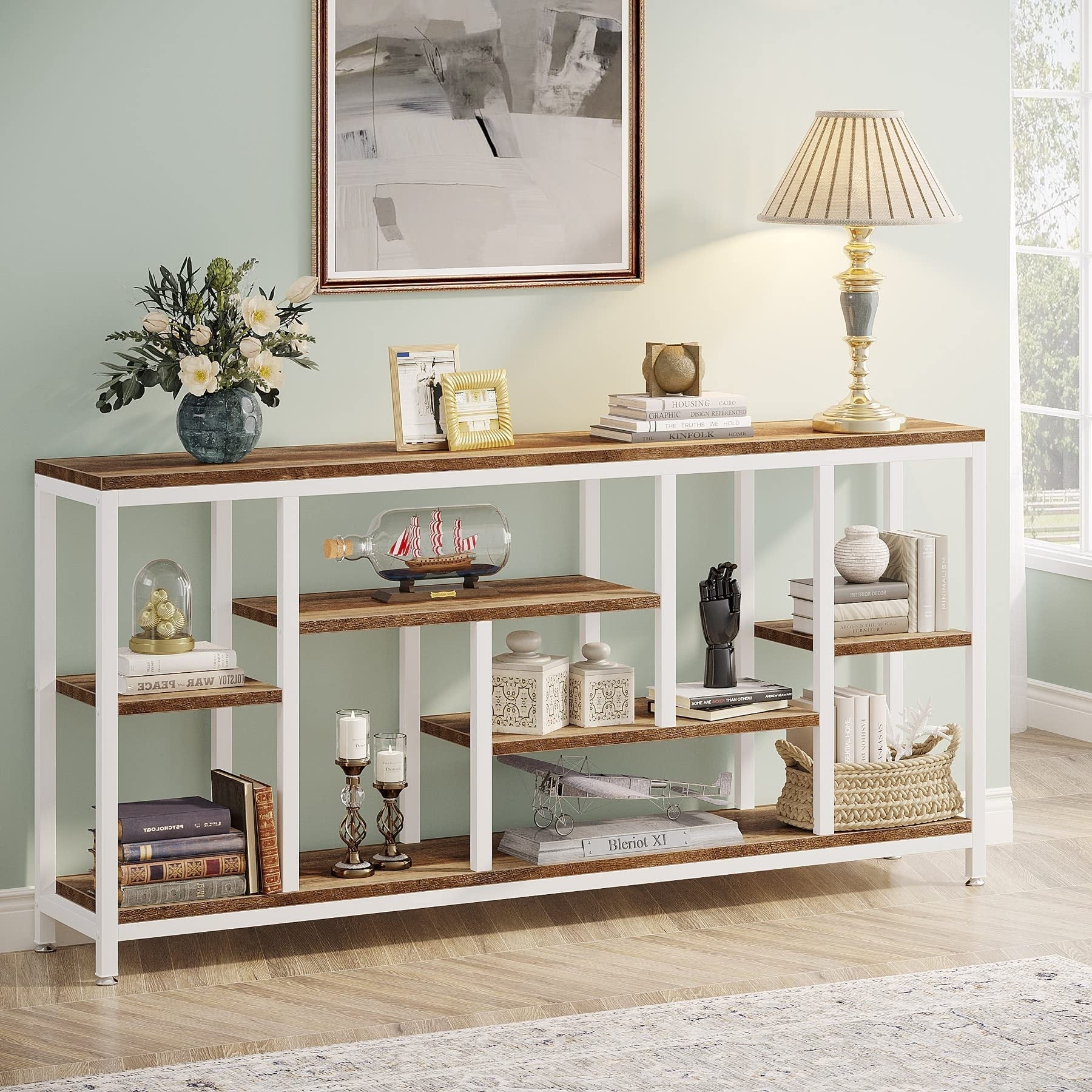 Console de canapé de 70,9 pouces avec rangement, table d'entrée à 3 niveaux pour couloir