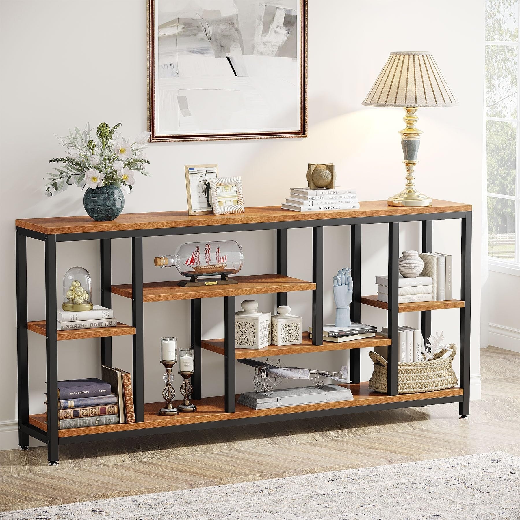 Console de canapé de 70,9 pouces avec rangement, table d'entrée à 3 niveaux pour couloir
