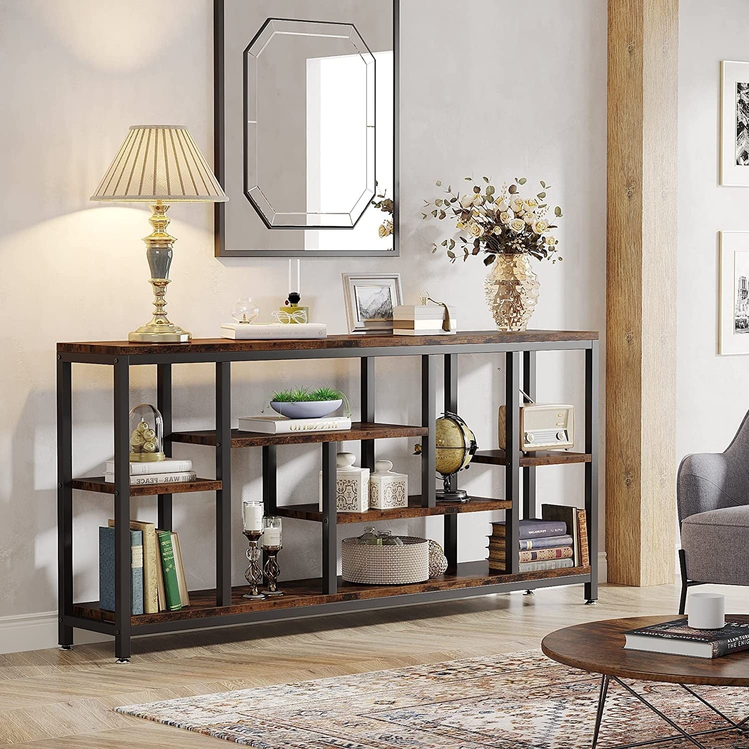 Console de canapé de 70,9 pouces avec rangement, table d'entrée à 3 niveaux pour couloir