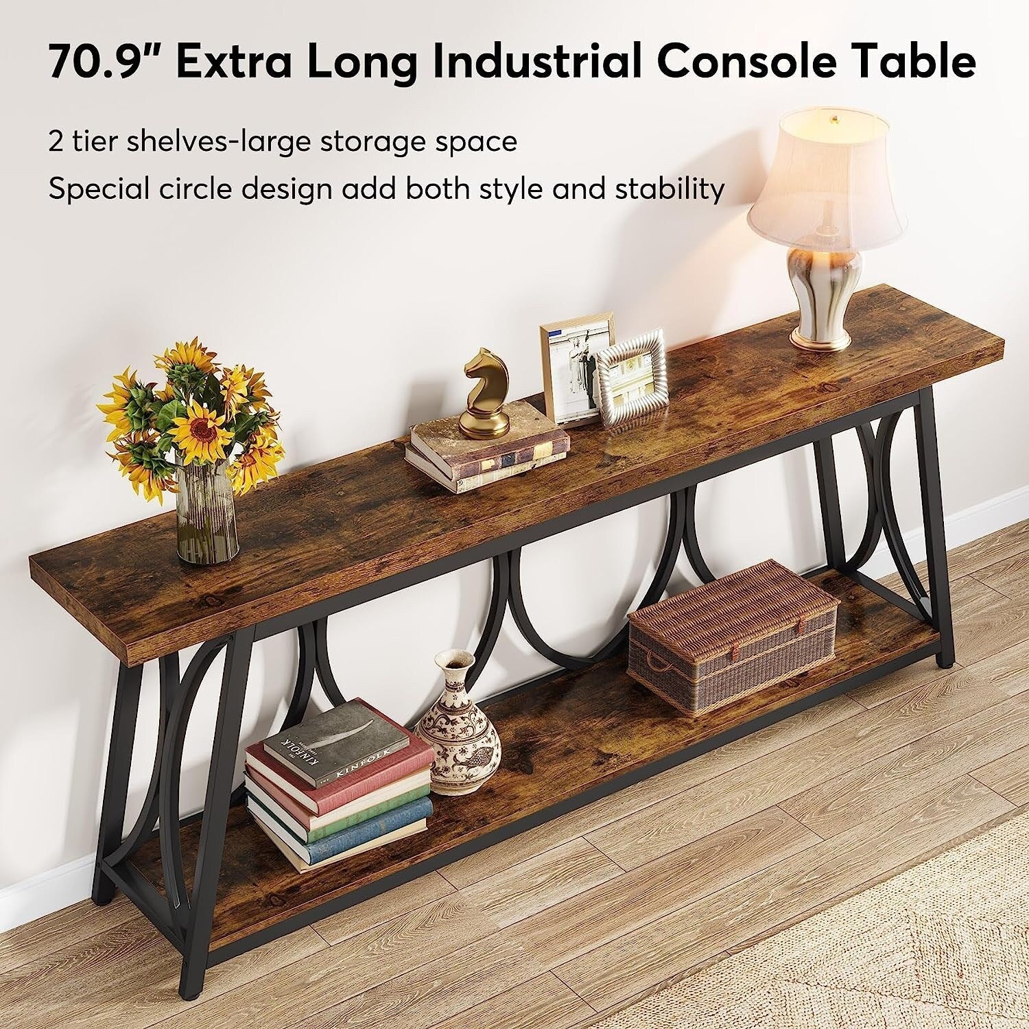 Table console extra longue de 70,9 pouces, table d'appoint pour salon