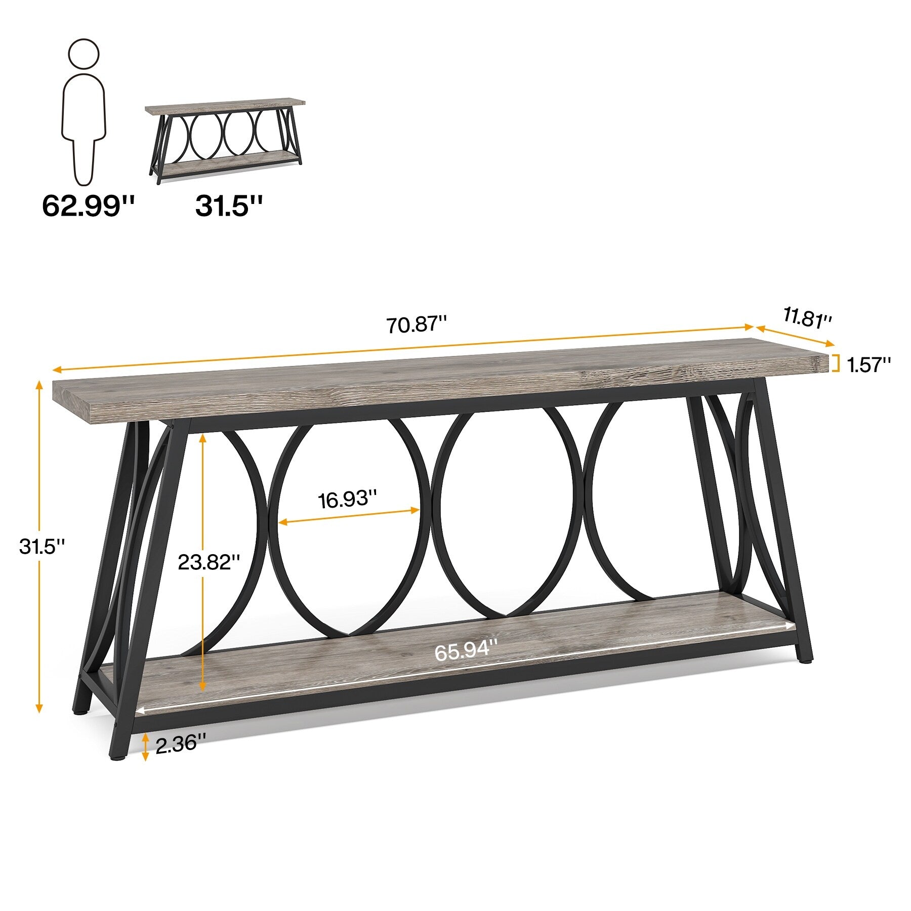 Table console extra longue de 70,9 pouces, table d'appoint pour salon