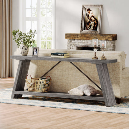 Table console en bois rustique de 70,9 pouces de long avec étagère de rangement