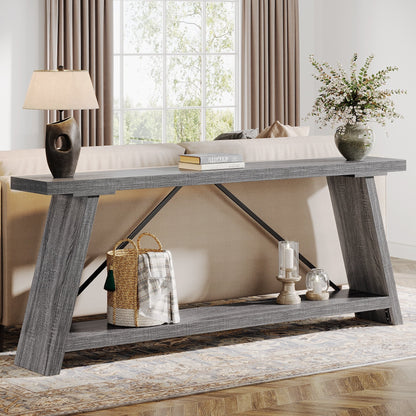 Table console en bois rustique de 70,9 pouces de long avec étagère de rangement