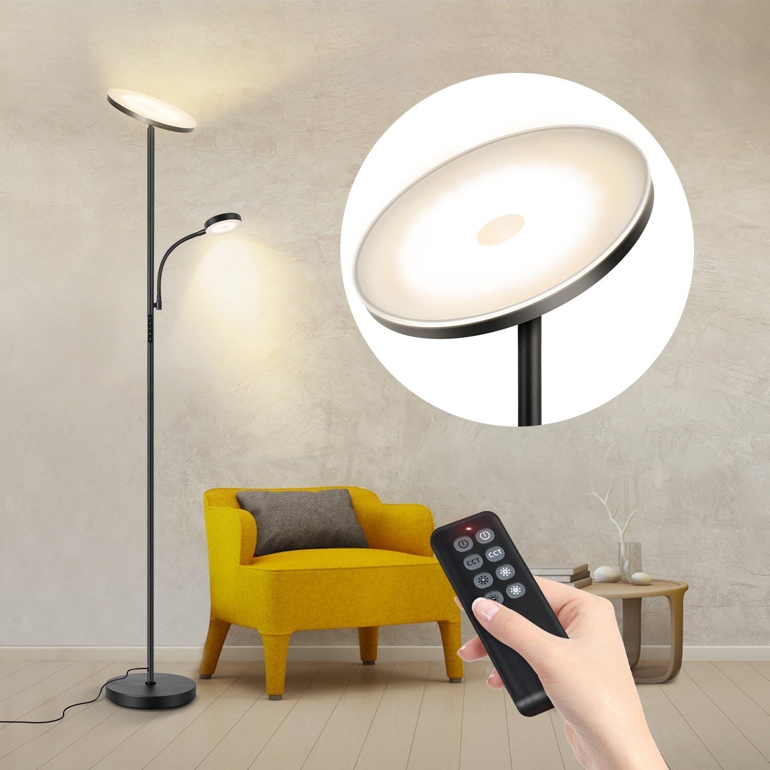 Lampadaire torche à 70 LED avec commande tactile et télécommande - N/A