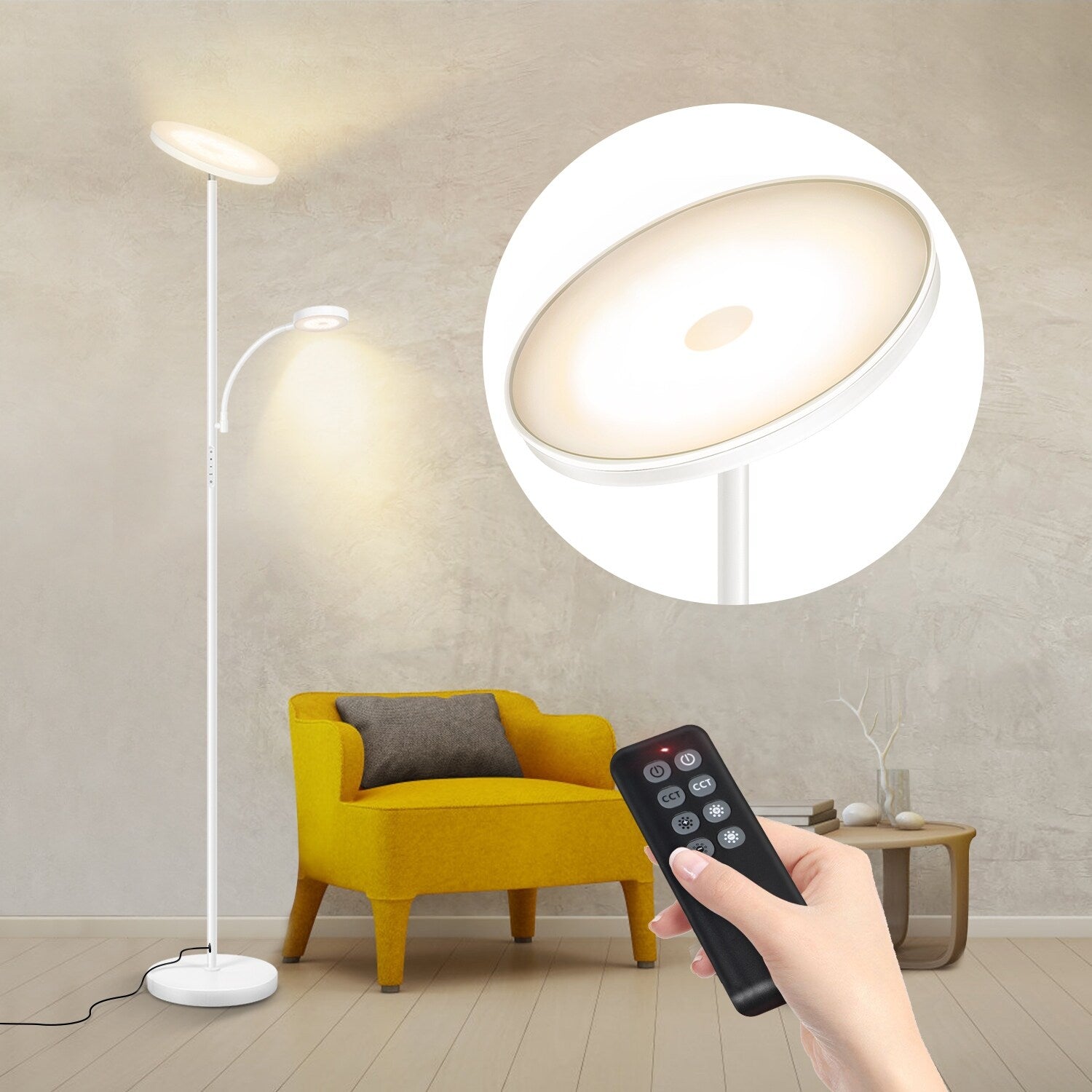 Lampadaire torche à 70 LED avec commande tactile et télécommande - N/A