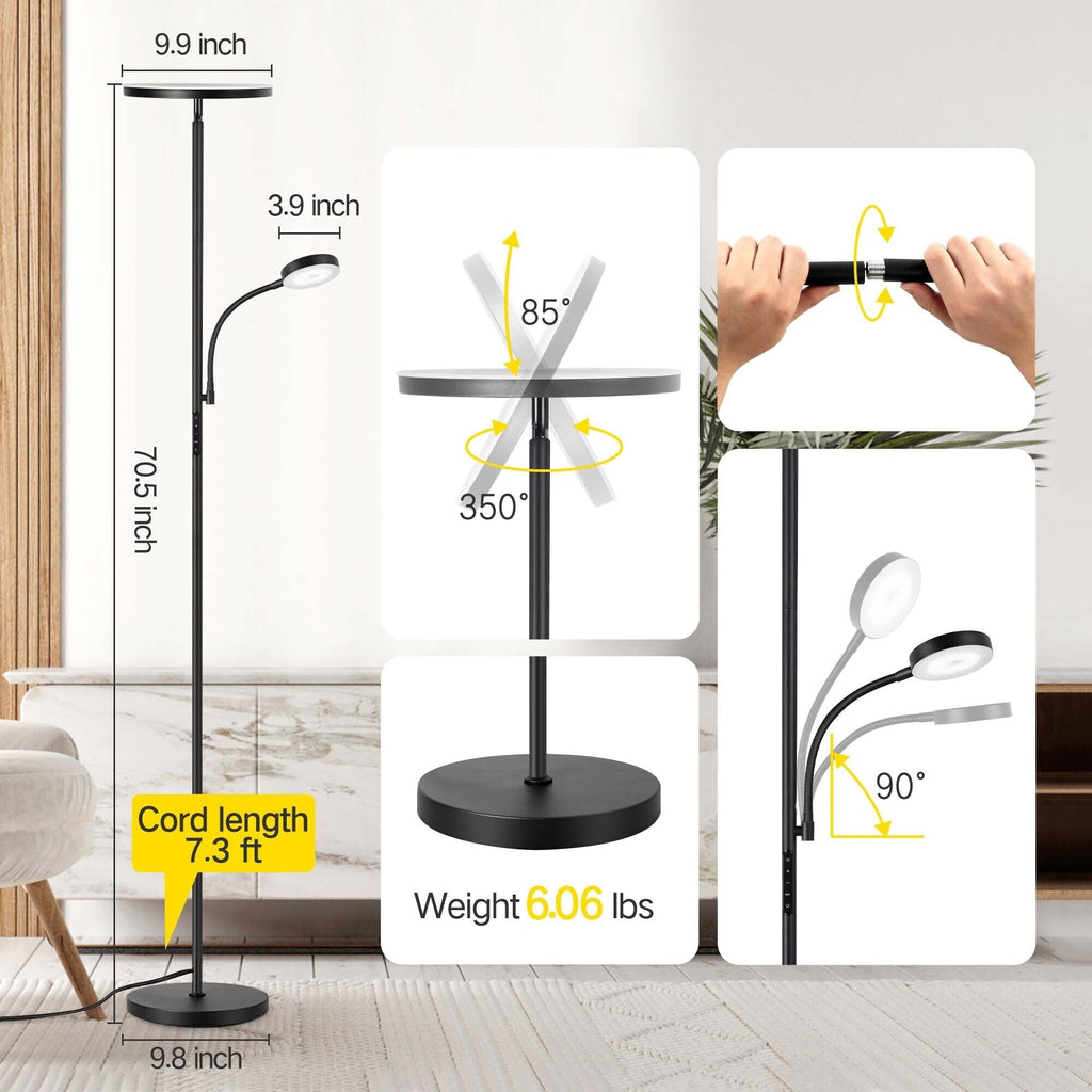 Lampadaire torche à 70 LED avec commande tactile et télécommande - N/A