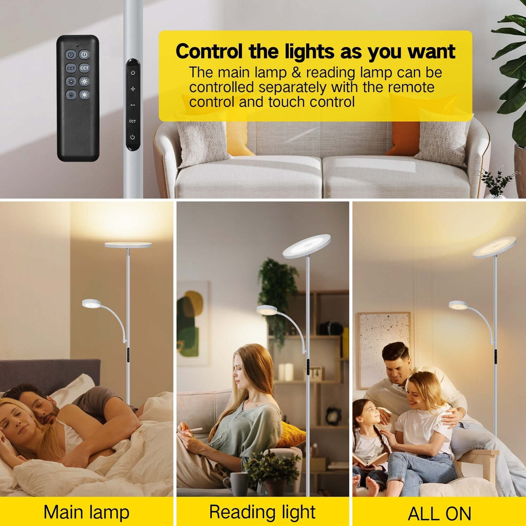 Lampadaire torche à 70 LED avec commande tactile et télécommande - N/A