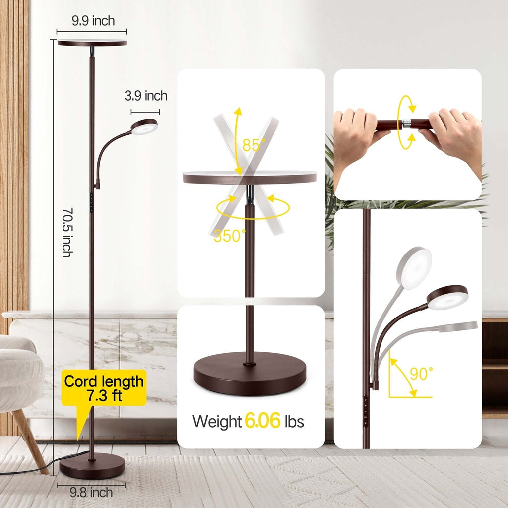 Lampadaire torche à 70 LED avec commande tactile et télécommande - N/A