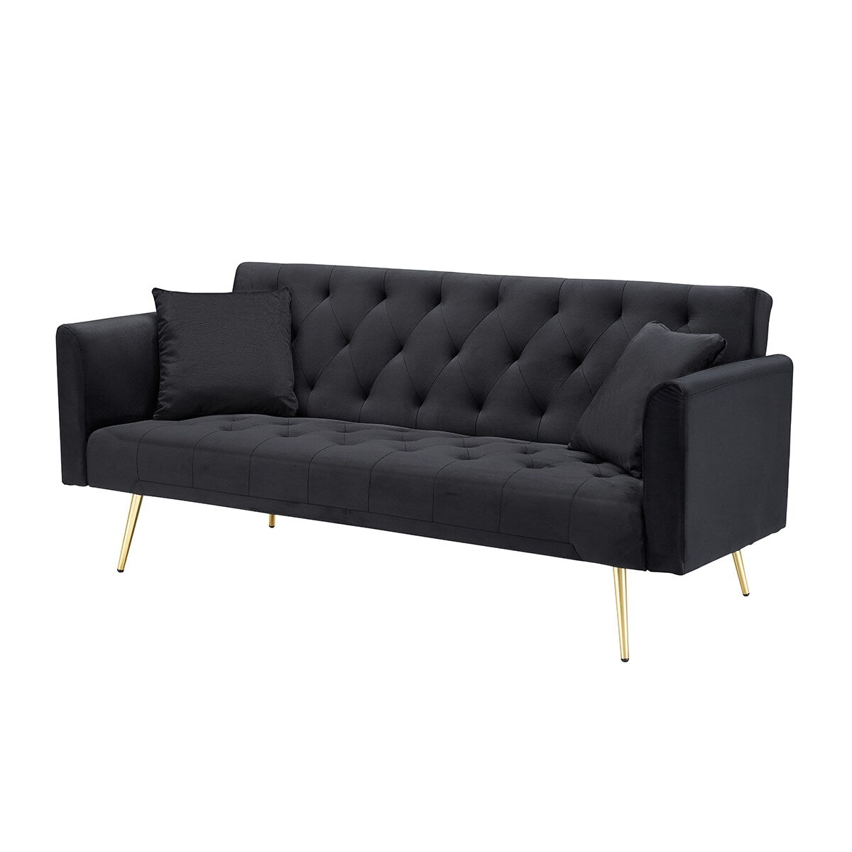 Canapé double pliable de 71 pouces, de style rétro américain, en velours noir