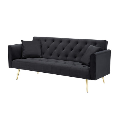 Canapé double pliable de 71 pouces, de style rétro américain, en velours noir