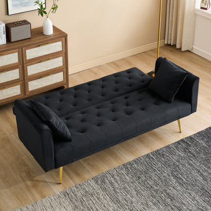 Canapé double pliable de 71 pouces, de style rétro américain, en velours noir