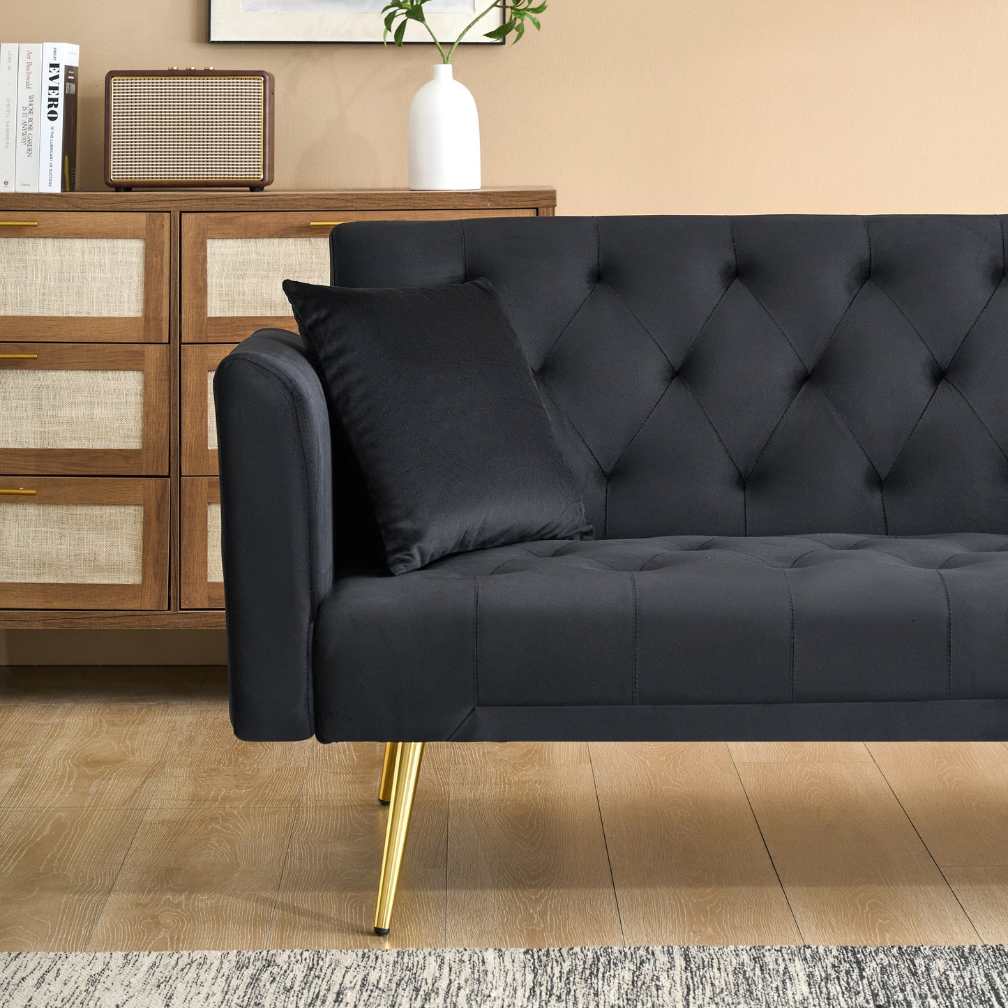 Canapé double pliable de 71 pouces, de style rétro américain, en velours noir