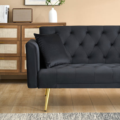 Canapé double pliable de 71 pouces, de style rétro américain, en velours noir
