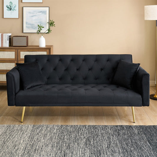 Canapé double pliable de 71 pouces, de style rétro américain, en velours noir