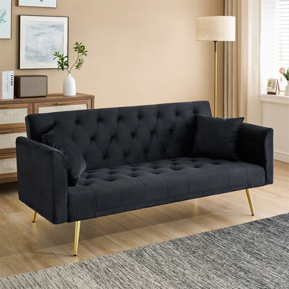 Canapé double pliable de 71 pouces, de style rétro américain, en velours noir