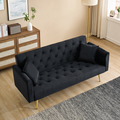 Canapé double pliable de 71 pouces, de style rétro américain, en velours noir