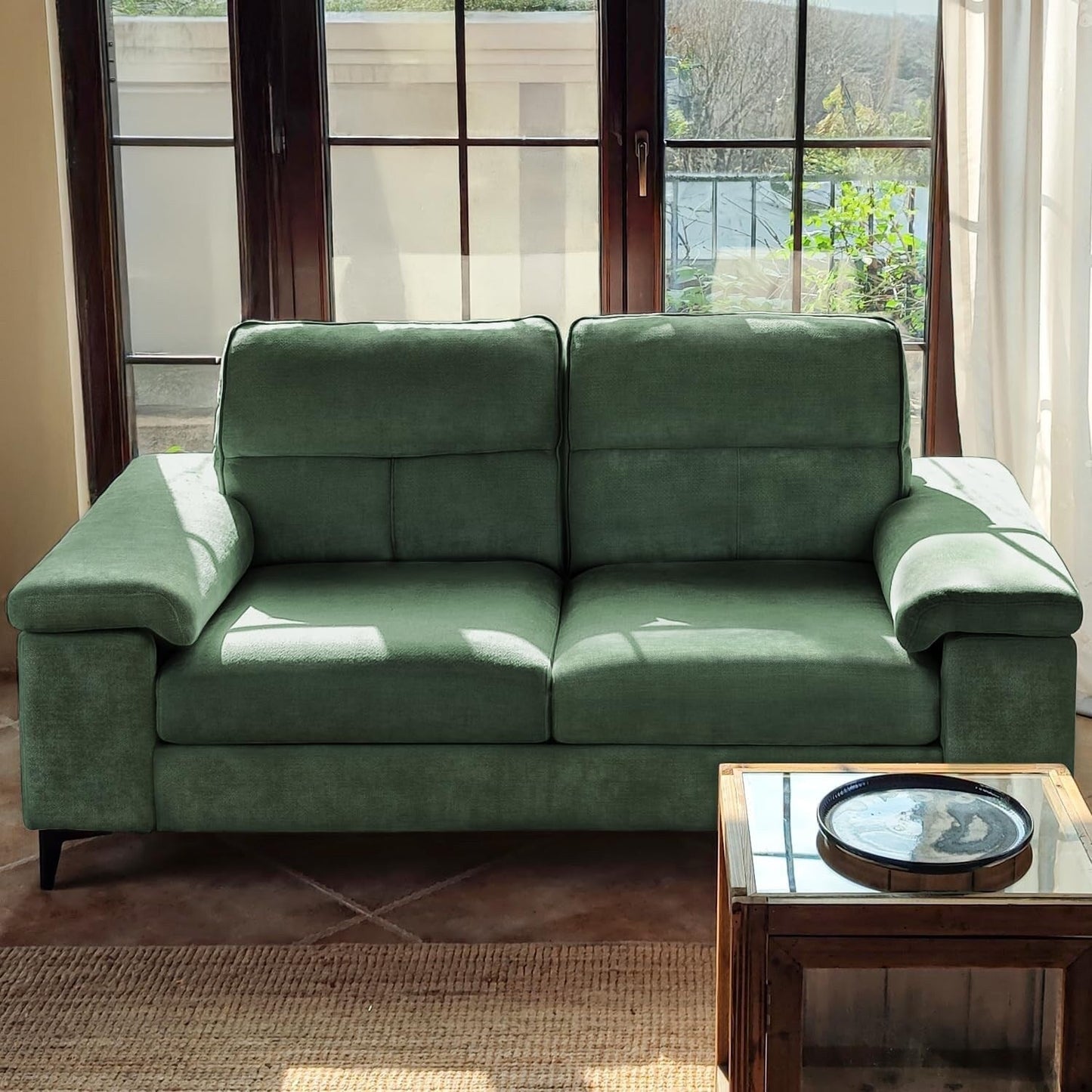 Canapé 2 places en chenille 71,25 po – Assise profonde avec coussins 8 places, accoudoirs convertibles et housse amovible