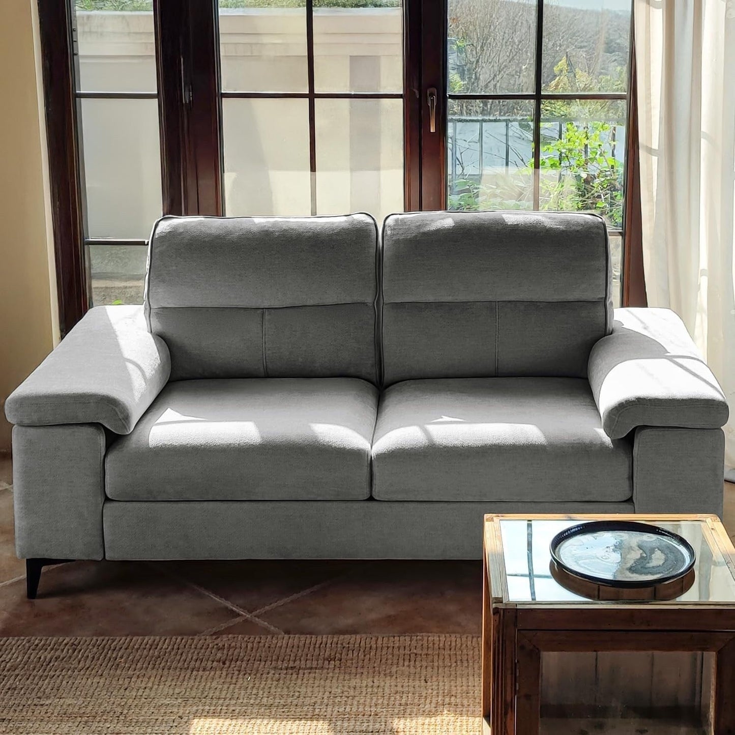 Canapé 2 places en chenille 71,25 po – Assise profonde avec coussins 8 places, accoudoirs convertibles et housse amovible
