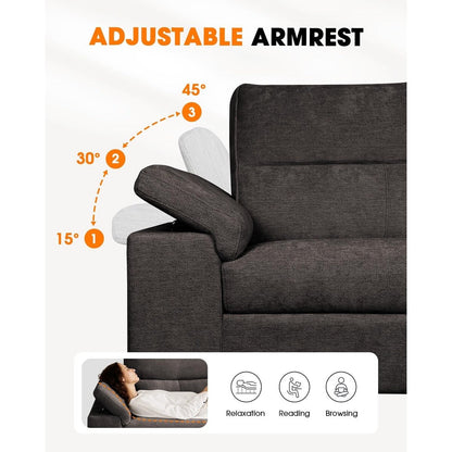 Canapé 2 places en chenille 71,25 po – Assise profonde avec coussins 8 places, accoudoirs convertibles et housse amovible