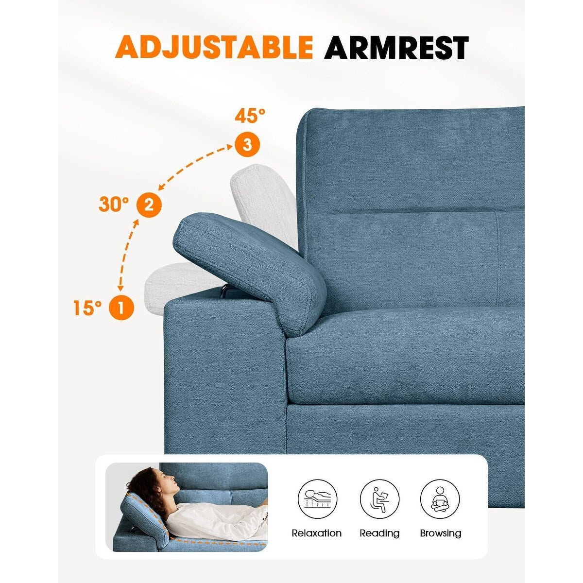Canapé 2 places en chenille 71,25 po – Assise profonde avec coussins 8 places, accoudoirs convertibles et housse amovible