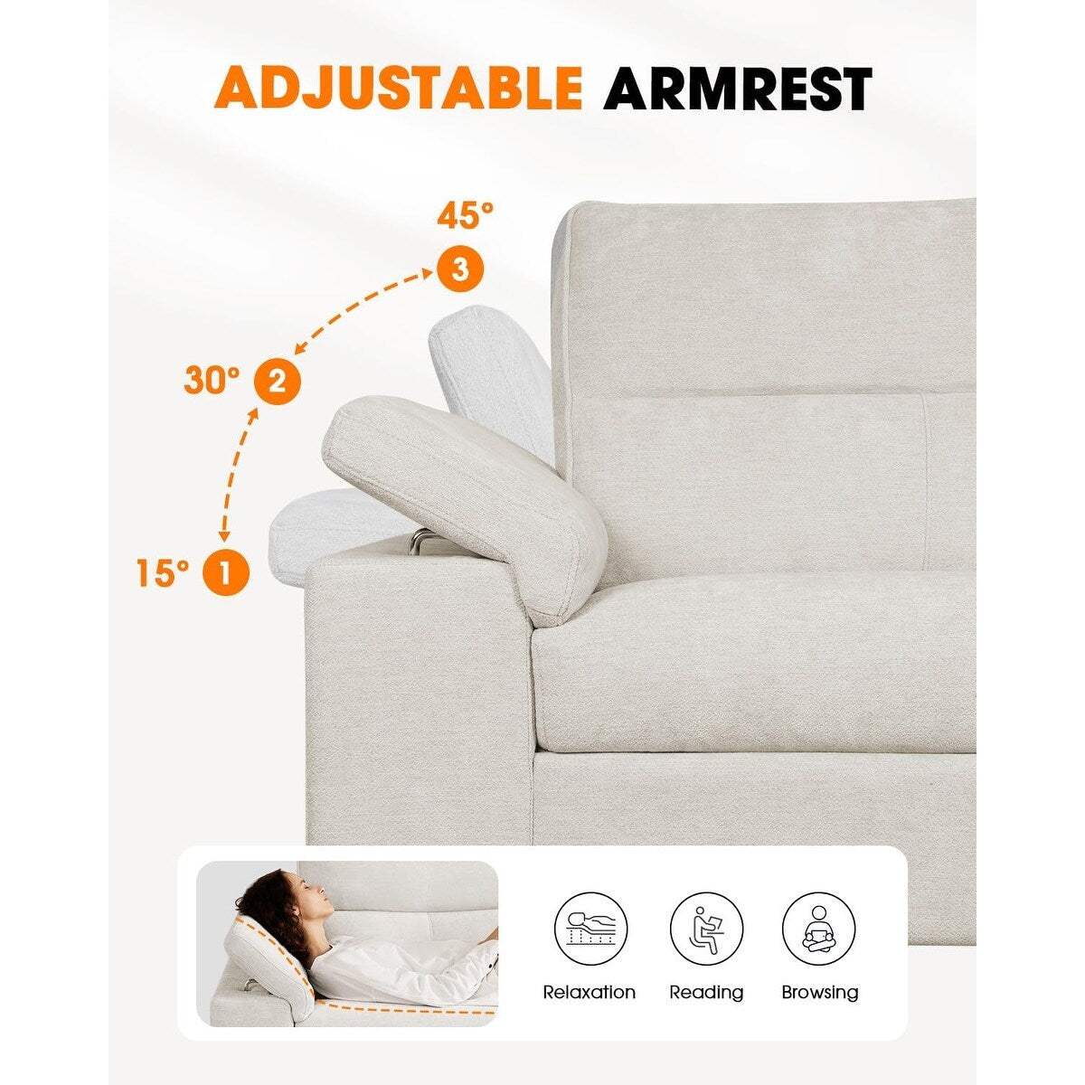 Canapé 2 places en chenille 71,25 po – Assise profonde avec coussins 8 places, accoudoirs convertibles et housse amovible