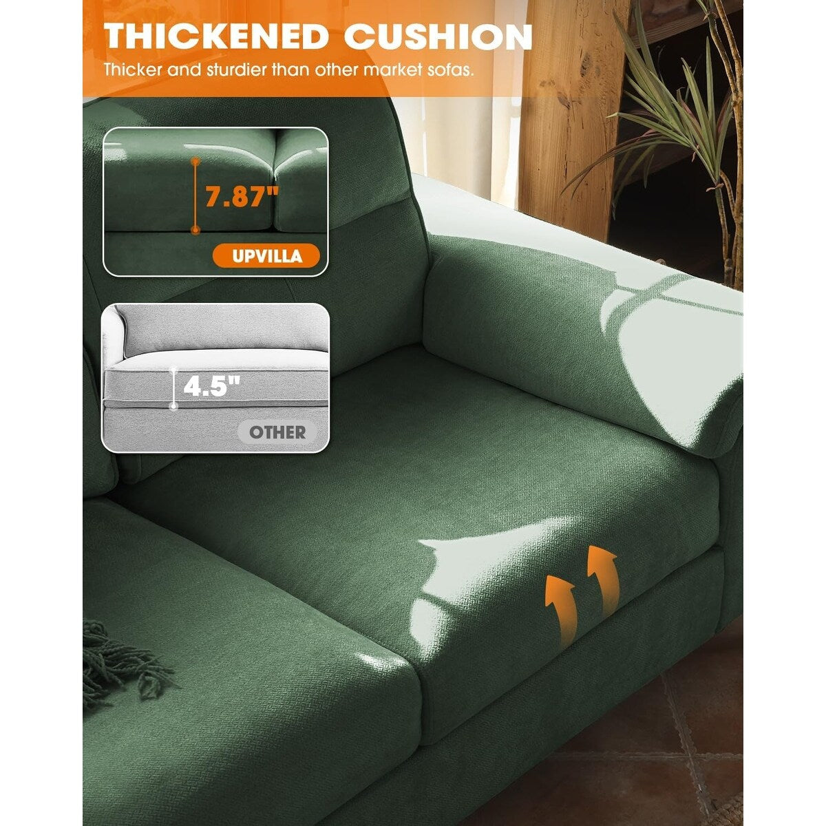 Canapé 2 places en chenille 71,25 po – Assise profonde avec coussins 8 places, accoudoirs convertibles et housse amovible