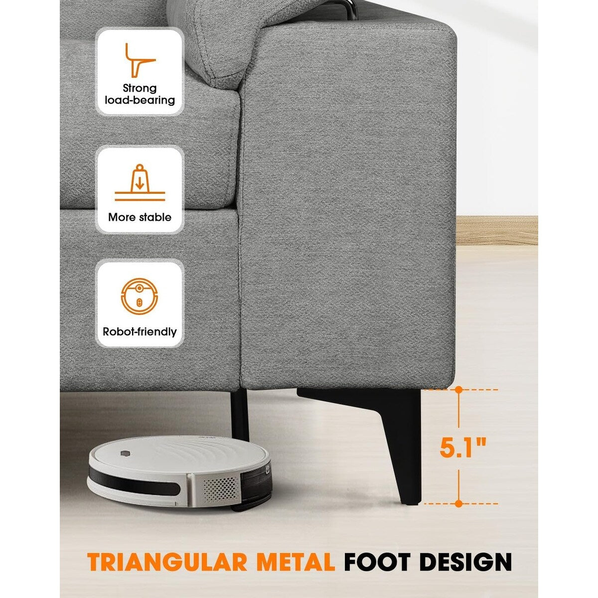 Canapé 2 places en chenille 71,25 po – Assise profonde avec coussins 8 places, accoudoirs convertibles et housse amovible