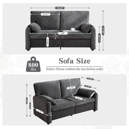 Canapé 2 places en chenille 71,28 po, confort nuageux avec éponge haute résilience, design minimaliste moderne