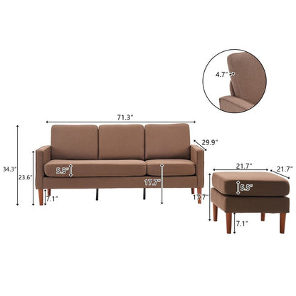 Canapé d'intérieur modulaire 3 places en lin beige avec accoudoirs et pédales Concubine