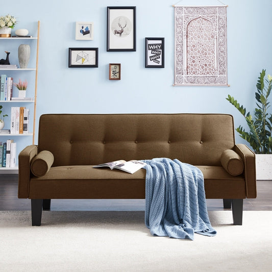 Canapé-lit convertible moderne en tissu de lin avec accoudoirs amovibles