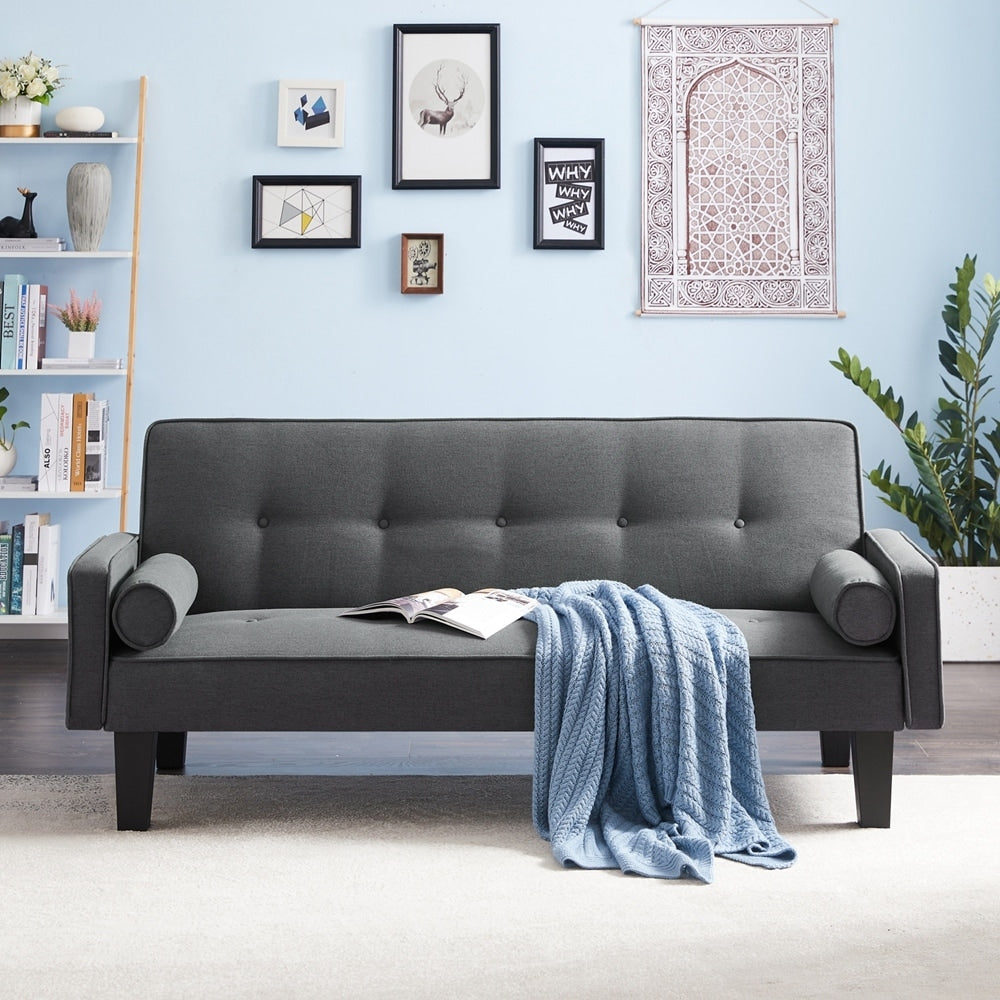 Canapé-lit convertible moderne en tissu de lin avec accoudoirs amovibles