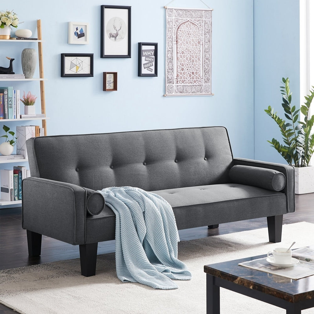 Canapé-lit convertible moderne en tissu de lin avec accoudoirs amovibles
