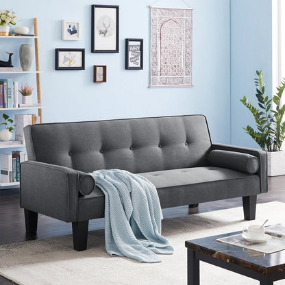 Canapé-lit convertible moderne en tissu de lin avec accoudoirs amovibles