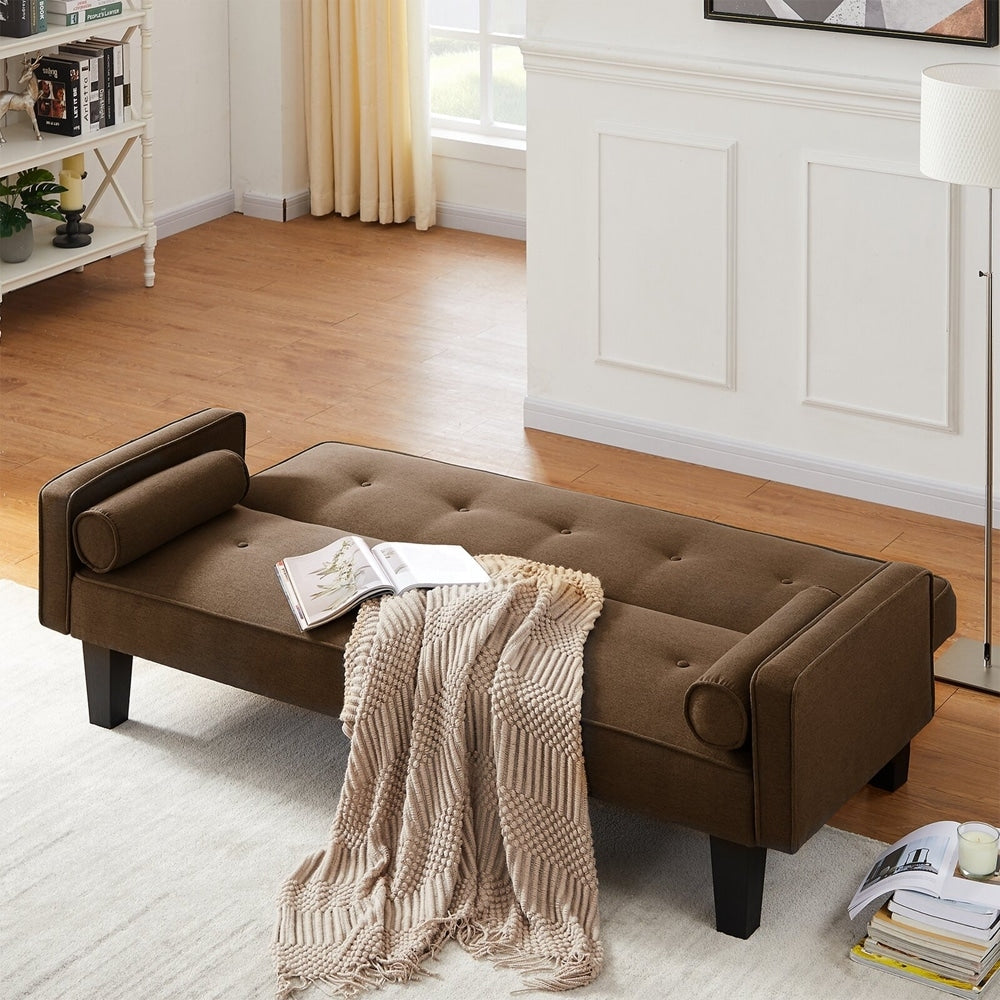 Canapé-lit convertible moderne en tissu de lin avec accoudoirs amovibles