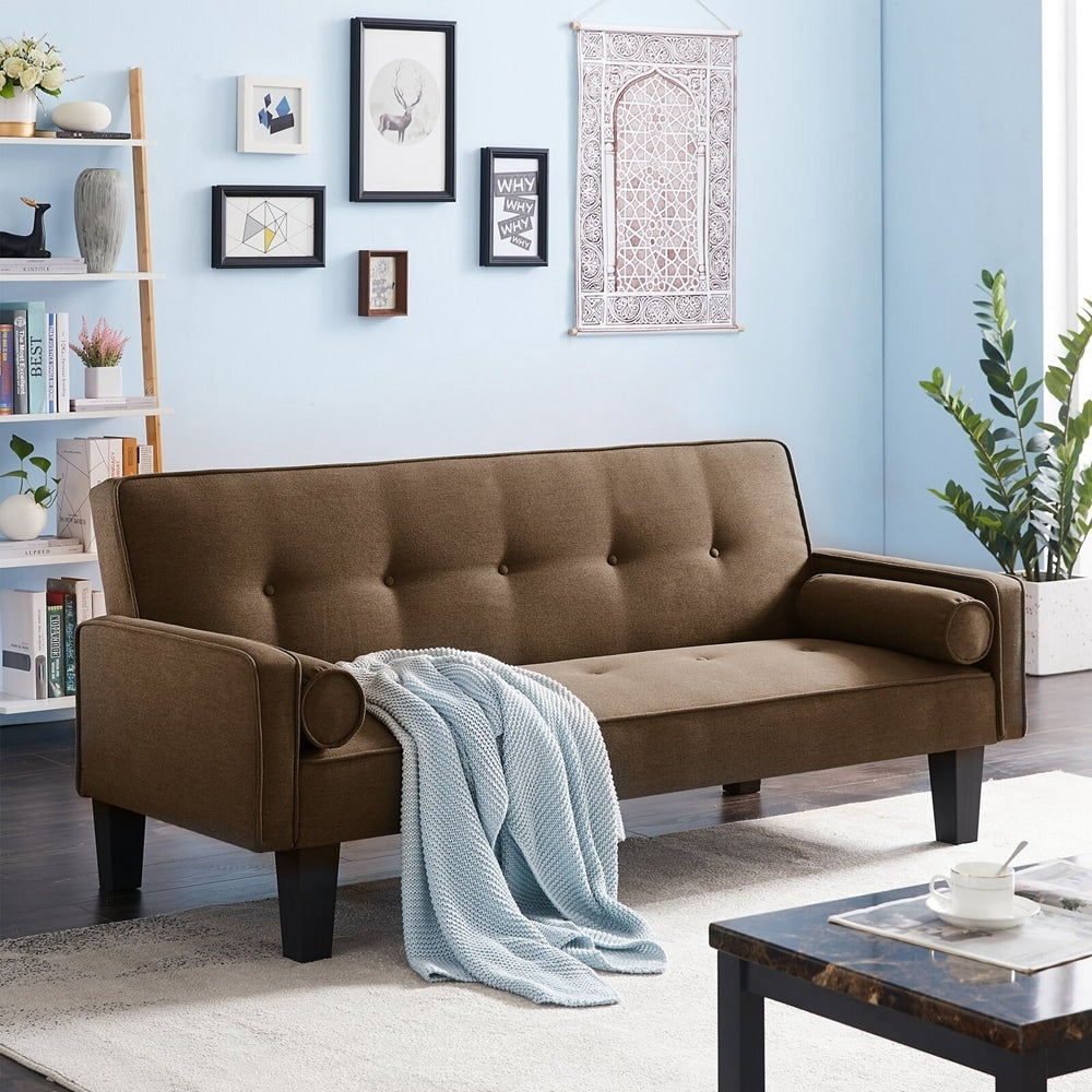Canapé-lit convertible moderne en tissu de lin avec accoudoirs amovibles