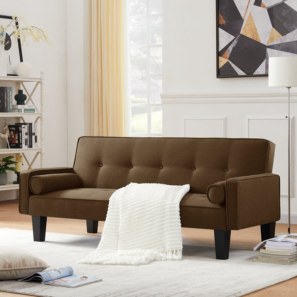 Canapé-lit convertible moderne en tissu de lin avec accoudoirs amovibles